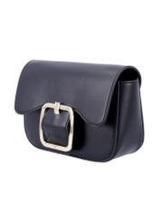 Small black women's handbag with a buckle TOREC-1383-99(Z26), diagonal product view on a white background.