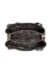 Black leather women's shopper bag TORES-1264-9I(W26), product view inside on white background.