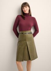 Women's burgundy wool turtleneck SWEDT-0266-4D(Z26), front view of the product on the model. Half of the silhouette visible.