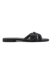Women's black leather slides with braid BUTYD-1222-99(W26), side view of the product on a white background.