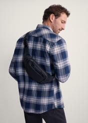 Men's black TORMN-0362-99(Z25) waist bag, front view of the product on the model. Half of the silhouette visible.