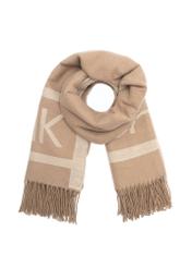 Beige women's poncho with logo SZADT-0203-24(Z25), front product view on white background.
