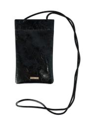 Black glossy pouch TOREC-1114-99(Z25), front product view with strap on white background.