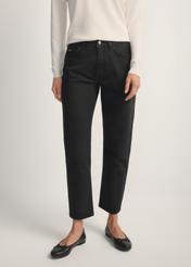 Women's black denim jeans JEADT-0011-99(W26), front view of the product on the model. Half of the silhouette visible.
