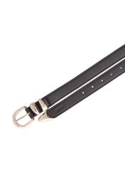 Dark brown leather women's belt PASDS-0347-1I(Z26), product view from above on white background.