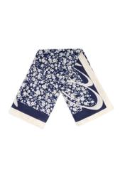 Dark blue women's scarf with flowers SZADT-0191-7P(W26), view of the folded product on a white background.