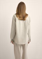 Light beige women's wool-blend shirt KOSDT-0197-1A(Z26), back view of the product on the model. Half of the silhouette visible.