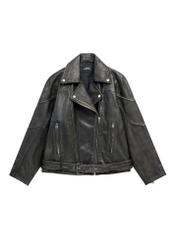 Women's leather biker jacket KURDS-0605-99(W26), product view from the front on a white background.