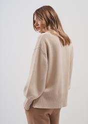 Cotton beige women's basic sweater SWEDT-0199-81(Z23)-03
