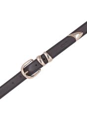 Dark brown leather women's belt PASDS-0347-1I(Z26), product view from above on white background.