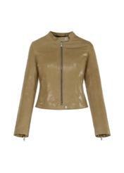 Waisted olive leather jacket for women KURDS-0368-1194(W22)-03