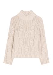 Women's oversize sweater in light beige color SWEDT-0278-1A(Z26), front view of the product on a white background.