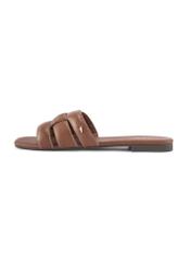 Camel leather women's slides with braid BUTYD-1225-1D(W26), side view of the product on a white background.