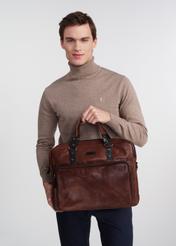 Brown leather men's bag TORMS-0100-1H(W26), product view in model's hand, on light background.