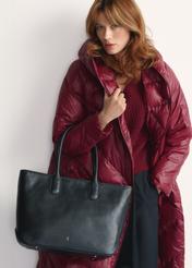 Large black leather handbag TORES-1149-99(Z25) - front view of the product on a model against a white background. Half of the silhouette visible.