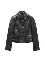 Black short women's leather jacket KURDS-0598-99(W26), front product view on white background.