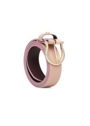 Women's pink leather belt PASDS-0274-5B(W26), diagonal product view on white background.