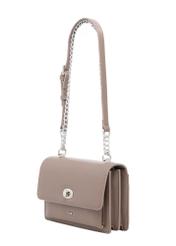 Small women's handbag with an elegant clasp in cool beige color TOREC-1322-1K(Z26) - diagonal view of the product, on a white background.