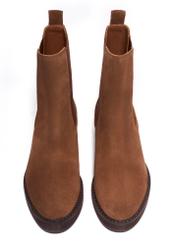 Light brown suede women's Chelsea boots BUTYD-1278-1G(Z26), front product view on white background.