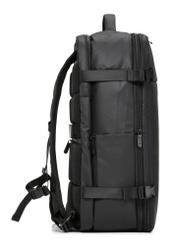 Black large travel backpack TORMN-0409-99(W26) - side product view, on white background.
