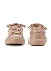 Women's pink leather sneakers BUTYD-1068-5D(W26), front and back product view on white background.