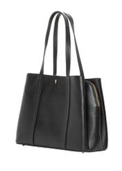 Black leather shopper bag TORES-1342-9I(Z26). Side view, diagonal, on a white background.