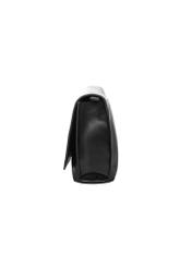 Women's black leather messenger bag TORES-1438-99(Z26). Side view on a white background.