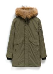 Olive-colored men’s winter jacket, model KURMT-0445-8D(Z26), front view on a white background.