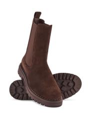 Women's brown suede Chelsea boots BUTYD-1010-1I(Z26) - diagonal product view on a white background.