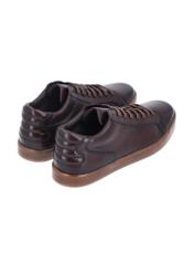 Men's dark brown leather sneakers BUTYM-0405C-1I(Z26), product view from the back on a white background.