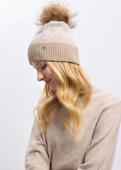 Beige women's winter hat with zircons CZADT-0187-81(Z24)