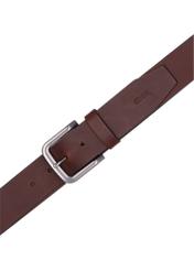Brown men's leather belt PASMS-0271-1H(Z26), view of the clasp of the product on a white background.