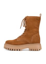 Brown leather women's ankle boots BUTYD-1004-88(Z25), product view from the side on a white background.-02