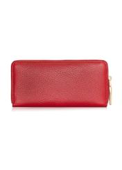 Red leather women's wallet PORES-0800R-4B(W26) - product view from the back on a white background.