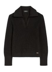 Black women's sweater with collar SWEDT-0239-99(Z25), front product view on white background.