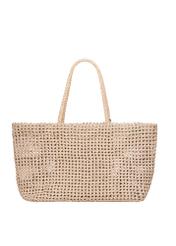 Beige leather woven handbag TORES-1300-0C(W26), product view from the back on a white background.