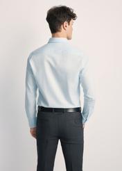 Blue men's shirt KOSMT-0351-62(Z25) - product view from the back on the model on a white background. Half of the silhouette visible.