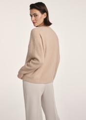 Beige woolen women's sweater SWEDT-0215-81(Z25), product view from the back on the model. Half of the silhouette visible.