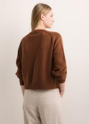 Women's brown wool cardigan KARDT-0071-1H(Z26), product view from the back on the model. Half of the silhouette visible.