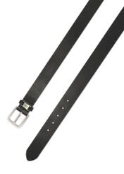Black men's leather belt PASMS-0273-99(Z25), close-up of the product clasp, view on a white background.