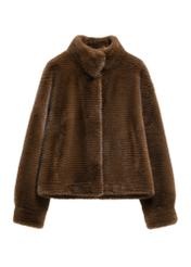 Women's short brown fur coat FUTDP-0078-1H(Z26), front product view on white background.