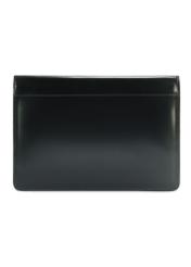 Black small leather men's briefcase TORMS-0469-99(Z25) - product view from the back on a white background.