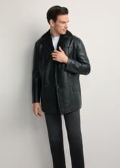 Men's long leather sheepskin coat KOZMS-0024-3189(Z25), front view of the product on the model. Half of the silhouette visible.