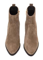 Women's suede ankle boots in cool beige color BUTYD-1005A-1K(Z26), front product view on white background.