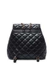 Black quilted women's backpack TOREC-1115-99(W26) - product view from the back, on a white background.