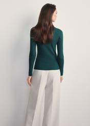 Women's dark green blouse LSLDT-0049-54(Z25), back view of the product on the model. Half of the silhouette visible.