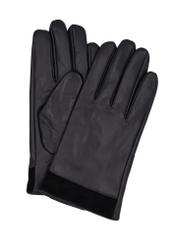 Men's black leather gloves REKMS-0090-99(Z26), product view from above, on white background.