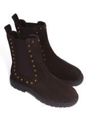 Dark brown suede women's Chelsea boots BUTYD-1277-1I(Z26), diagonal product view on white background.