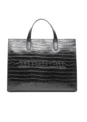 Black large croco leather handbag TORES-1132-9G(Z26) - product view from the back, on a white background.