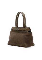 Women's suede handbag in khaki color TORES-1192-55(Z25), diagonal product view on a white background.